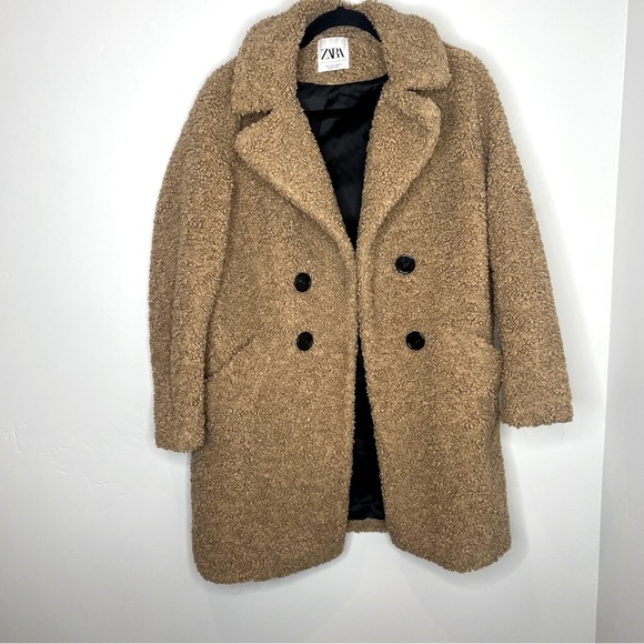 Zara Teddy Faux Sherling Mid-Length Jacket - Picture 2 of 6